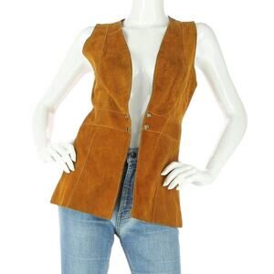 70s Vintage Boho Festival Hippie Mod Disco Lady R Suede Leather Dress Shirt Vest